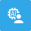 Icon of AI-powered user interaction in blue.